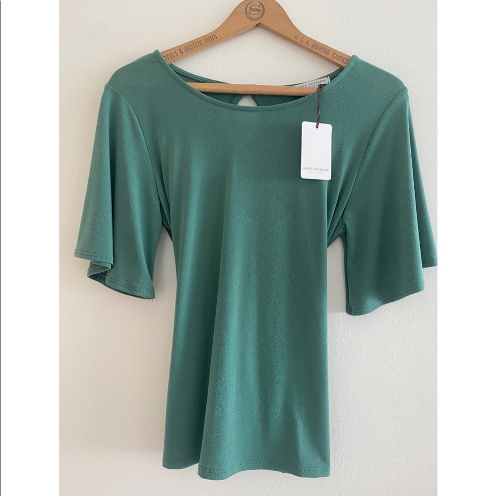 NWT Green Envelope - Green Tie Back Blouse